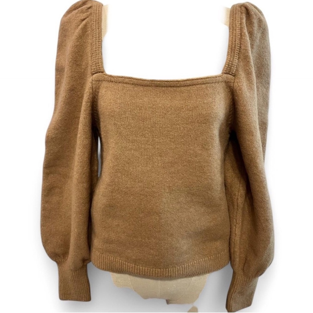 NWOT H&M Tan Square Neck Sweater with Puff Shoulders